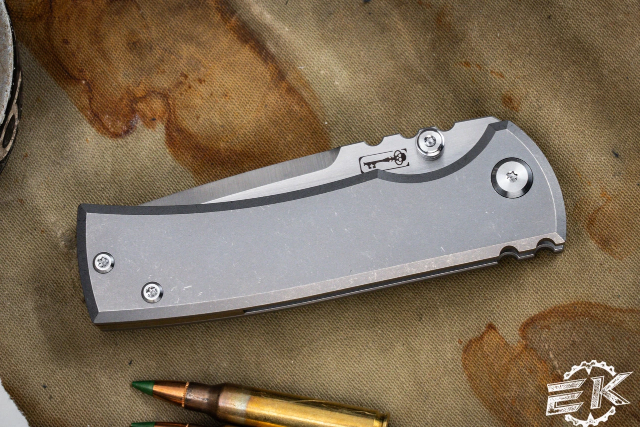 Chaves Knives Ultramar Redencion Street Titanium Folding Knife, Polished Bronze Skull Clip/Backspacer 3.25" Tanto 7 Chaves Knives Ultramar Redencion Street Titanium Folding Knife, Polished Bronze Skull Clip/Backspacer 3.25" Tanto - Image 5