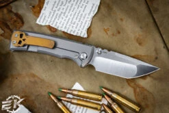 Chaves Knives Ultramar Redencion Street Titanium Folding Knife, Polished Bronze Skull Clip/Backspacer 3.25" Tanto