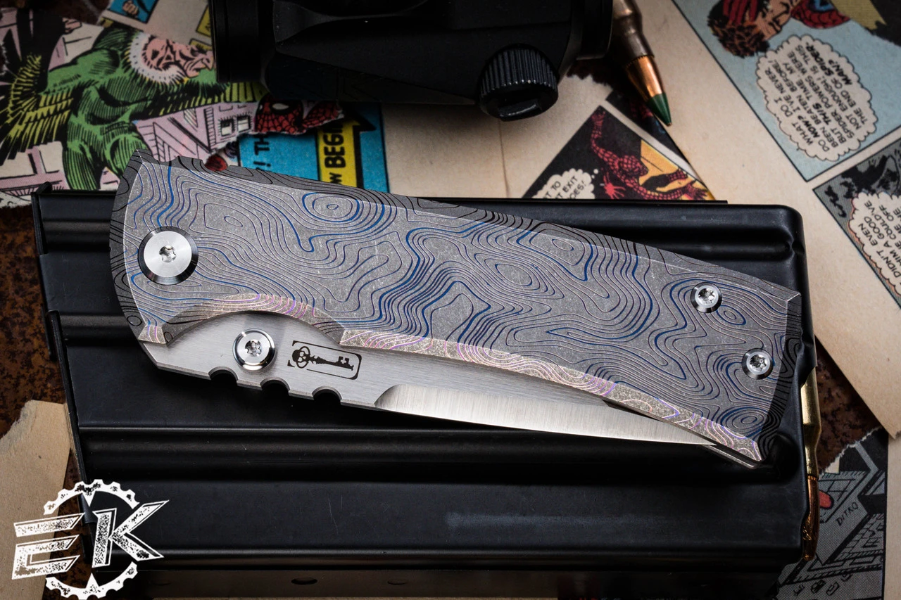 Chaves Knives Ultramar Redencion Street "Topo Pattern" Blue Titanium Folding Knife 3.25" Tanto 6 Chaves Knives Ultramar Redencion Street "Topo Pattern" Blue Titanium Folding Knife 3.25" Tanto - Image 4