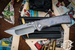 Chaves Knives Ultramar Redencion Street "Topo Pattern" Blue Titanium Folding Knife 3.25" Tanto