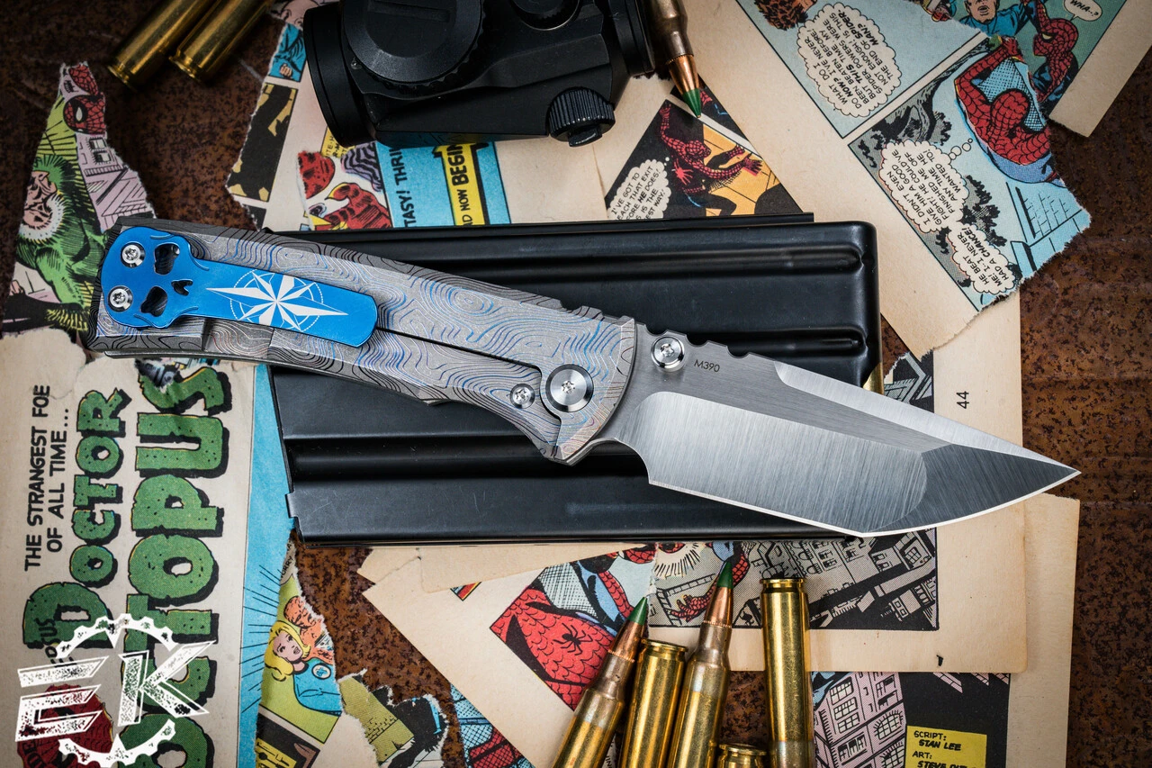 Chaves Knives Ultramar Redencion Street "Topo Pattern" Blue Titanium Folding Knife 3.25" Tanto 4 Chaves Knives Ultramar Redencion Street "Topo Pattern" Blue Titanium Folding Knife 3.25" Tanto - Image 2