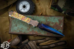 Brandon Vallotton Custom "Hasta" Automatic Dichloram Titanium 4.5" Copper San Mai -Best Knifes Shop Colorful Knife Hex Ends 97841.1672271707