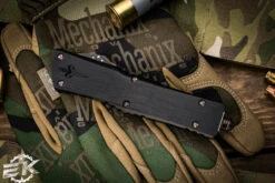 Marfione Custom "Combat Troodon" Copper Accents OTF Knife 3.8" Vines Roses Dagger -Best Knifes Shop Combat Troodon Double Edge Vines Roses Pattern Vegas Forge Damascus Hefted Black Alloy w Copper Ringed Hardware S N 014 4 69296.1676570381