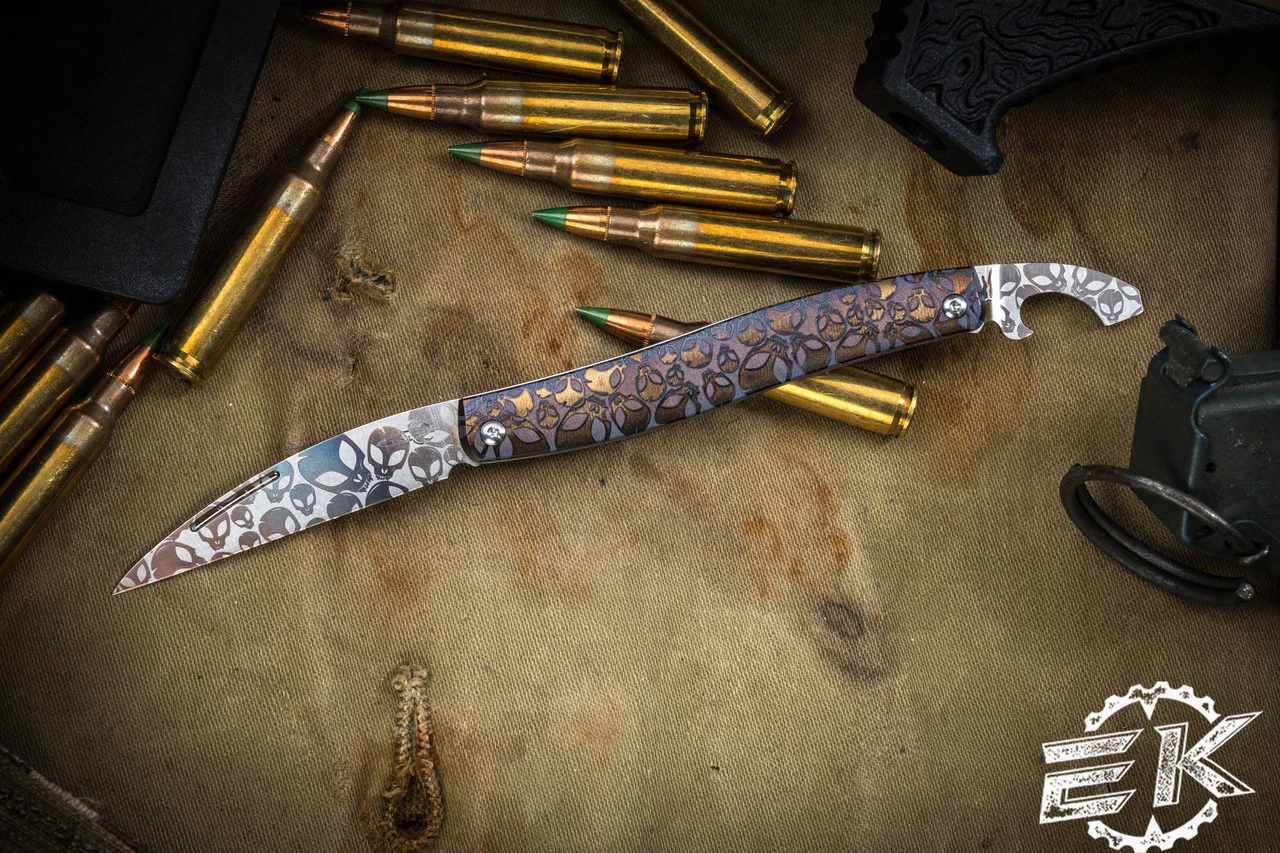 D Rocket Designs Serpentine Alien Skulls Titanium Slipjoint Knife 2.25" M390 Wharncliffe/Bottle Opener 3 D Rocket Designs Serpentine Alien Skulls Titanium Slipjoint Knife 2.25" M390 Wharncliffe/Bottle Opener