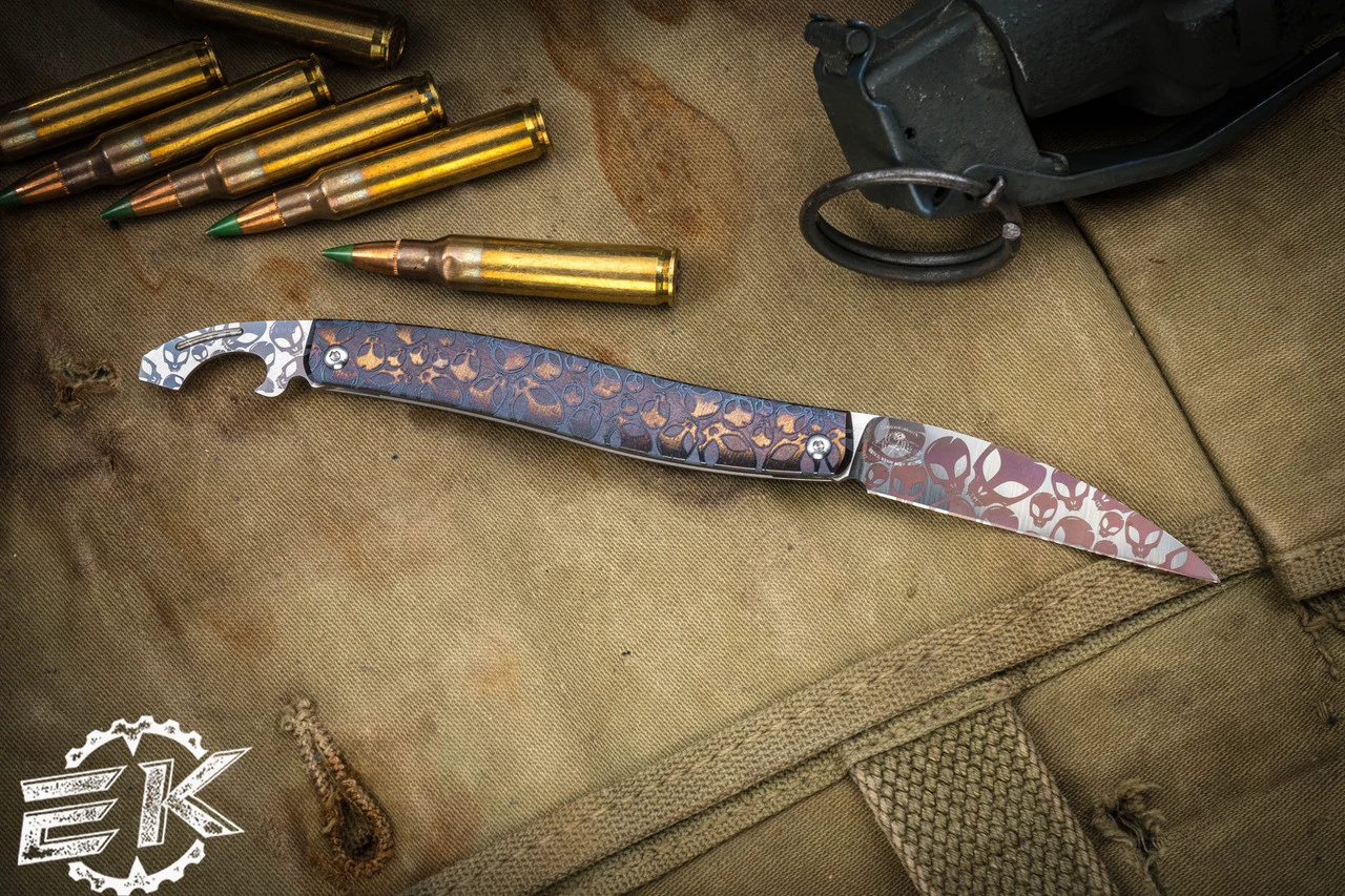 D Rocket Designs Serpentine Alien Skulls Titanium Slipjoint Knife 2.25" M390 Wharncliffe/Bottle Opener 5 D Rocket Designs Serpentine Alien Skulls Titanium Slipjoint Knife 2.25" M390 Wharncliffe/Bottle Opener - Image 3
