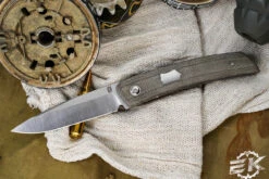 J. Oeser Knives F22 Kickstop Flipper Green Micarta Satin Hardware 3.3" M390