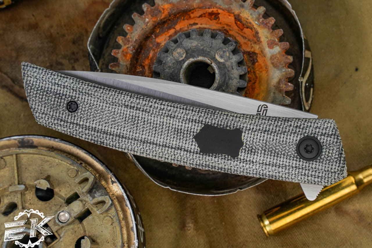 J. Oeser Knives F22 Kickstop Flipper Black Micarta/Hardware 3.3" M390 5 J. Oeser Knives F22 Kickstop Flipper Black Micarta/Hardware 3.3" M390 - Image 3