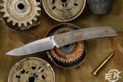 J. Oeser Knives F22 Kickstop Flipper Green Micarta Bronze Hardware 3.3" M390 Satin