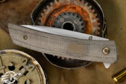 J. Oeser Knives F22 Kickstop Flipper Green Micarta Bronze Hardware 3.3" M390 Satin -Best Knifes Shop F22 Oeser Kickstop Option 3 Bronze Green Micarta 3 31702.1668777943