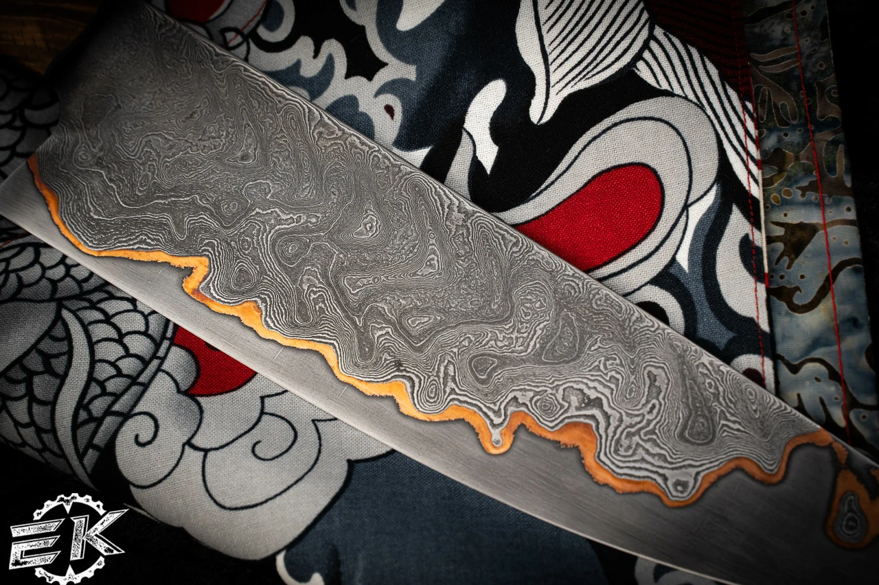 Farias Knives Custom Chef Cutlery Knife-Hawaiian Koa Handle 9.25" Bakers Forge Damascus 4 Farias Knives Custom Chef Cutlery Knife-Hawaiian Koa Handle 9.25" Bakers Forge Damascus - Image 2