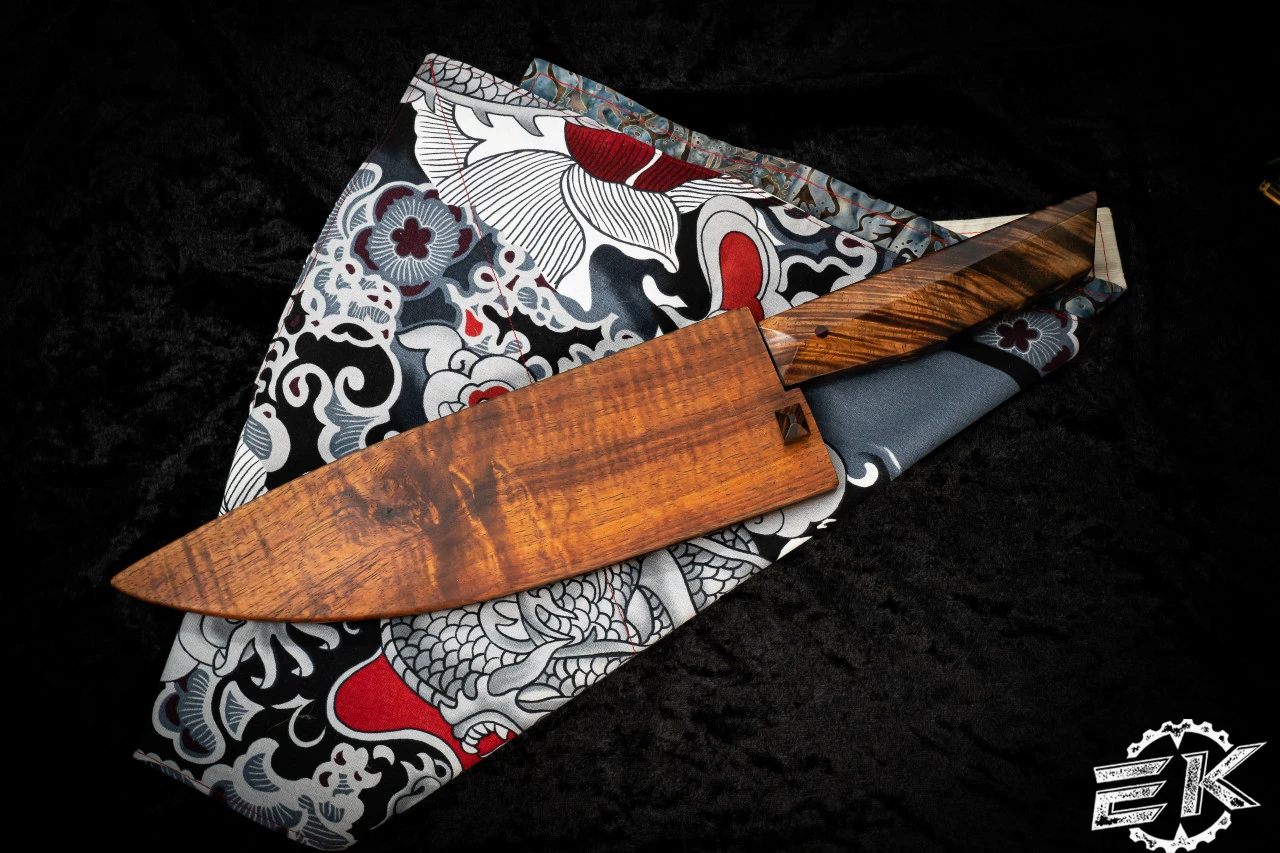 Farias Knives Custom Chef Cutlery Knife-Hawaiian Koa Handle 9.25" Bakers Forge Damascus 5 Farias Knives Custom Chef Cutlery Knife-Hawaiian Koa Handle 9.25" Bakers Forge Damascus - Image 3