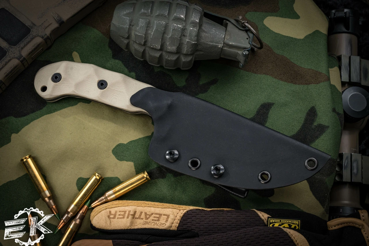 Stroup Knives GP1 Fixed Blade Knife Tan G10 4" Acid Wash Drop Point 5 Stroup Knives GP1 Fixed Blade Knife Tan G10 4" Acid Wash Drop Point - Image 3