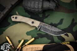 Stroup Knives GP2 Fixed Blade Knife Tan G10 3.5" Acid Wash Drop Point