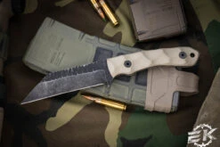 Stroup Knives GP3 Fixed Blade Knife Tan G10 4.25" Acid Wash Wharncliffe