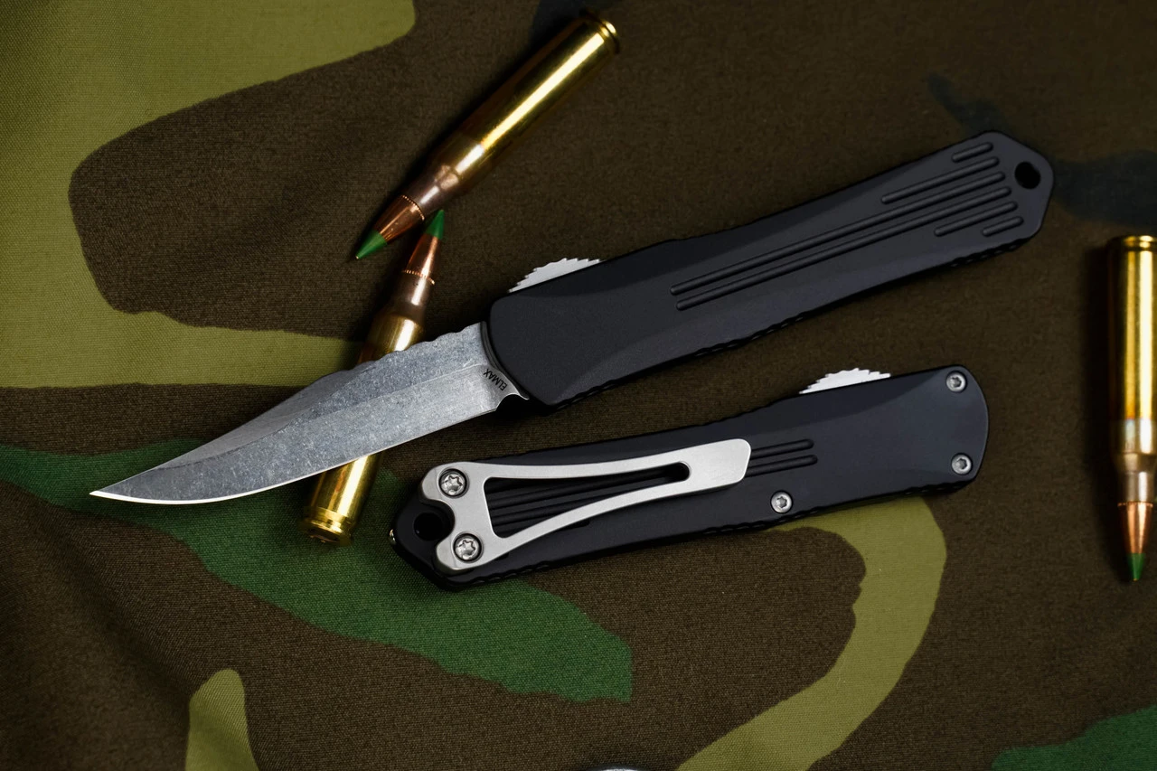 Heretic Knives Manticore S OTF Automatic Knife 2.6" Bowie Stonewash H022B-2A 3 Heretic Knives Manticore S OTF Automatic Knife 2.6" Bowie Stonewash H022B-2A