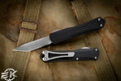 Heretic Knives Manticore S Black OTF Knife 2.6" Tanto Stonewash H023-2A