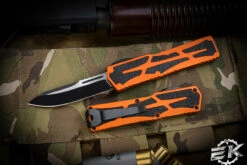 Heretic Knives "Colossus" OTF Orange Aluminum 3.5" Two Tone Black Drop Point H039-10A-ORG