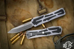 Heretic Knives "Colossus" OTF Gray Aluminum 3.5" Drop Point Stonewash H039-2A-GRAY