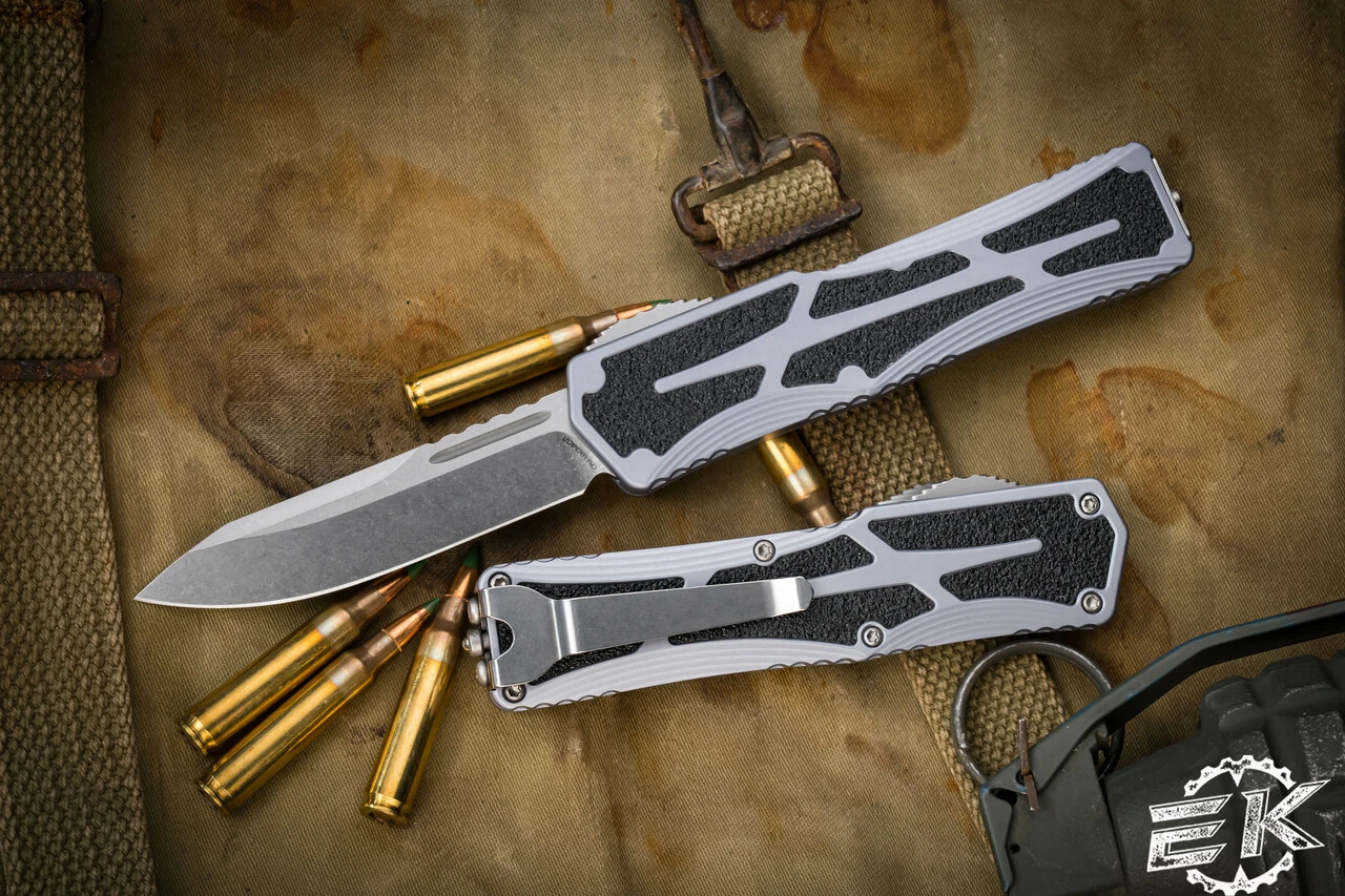 Heretic Knives "Colossus" OTF Gray Aluminum 3.5" Drop Point Stonewash H039-2A-GRAY 3 Heretic Knives "Colossus" OTF Gray Aluminum 3.5" Drop Point Stonewash H039-2A-GRAY