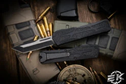 Heretic Knives "Colossus" OTF Automatic Knife Black 3.5" Tanto Battleworn Black H040-14A