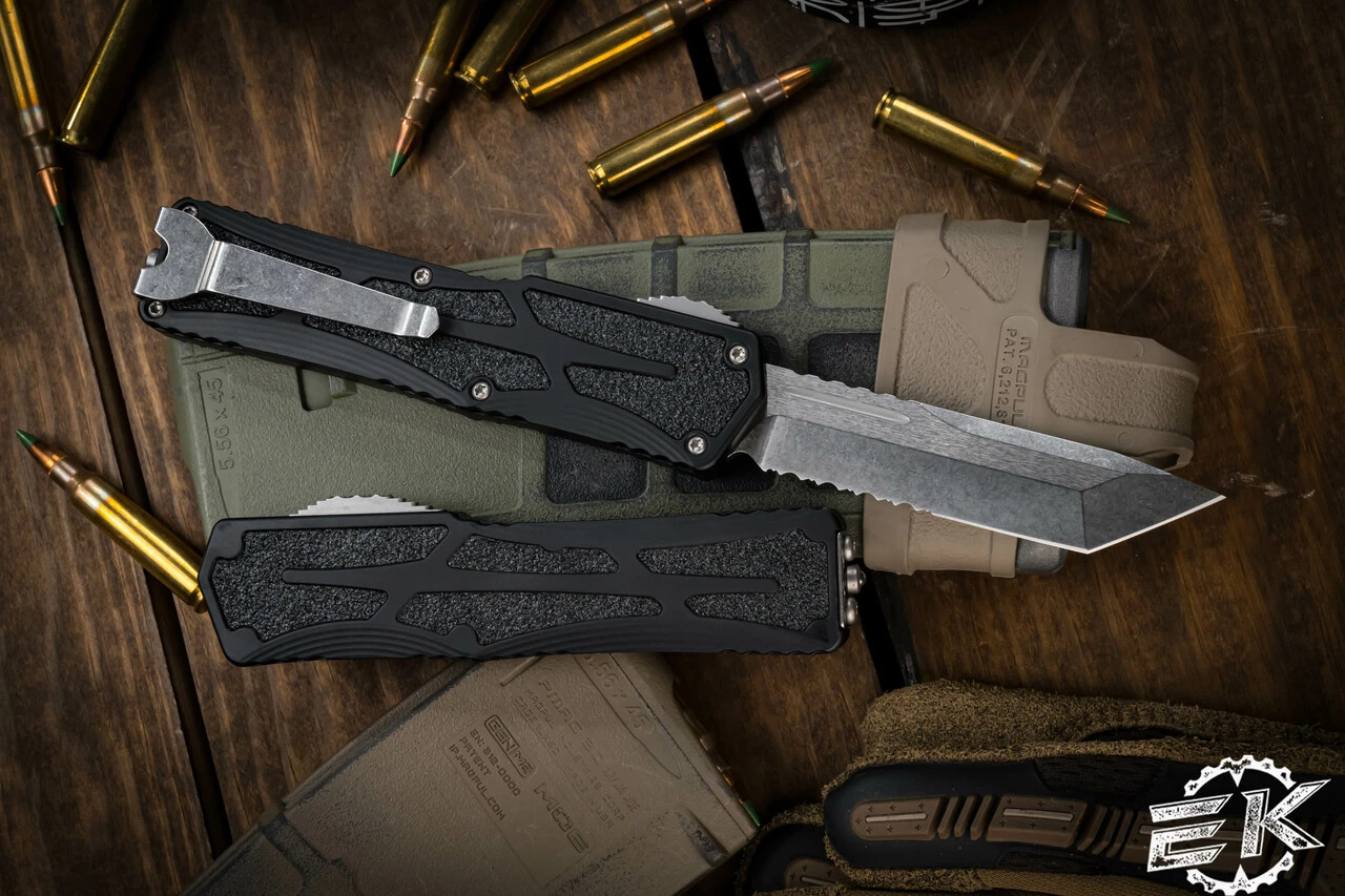 Heretic Knives "Colossus" OTF Automatic Knife Black 3.5" Tanto Stonewash Serrated H040-2B 4 Heretic Knives "Colossus" OTF Automatic Knife Black 3.5" Tanto Stonewash Serrated H040-2B - Image 2