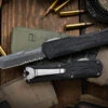 Heretic Knives "Colossus" OTF Automatic Knife Black 3.5" Tanto Stonewash Serrated H040-2B