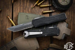 Heretic Knives "Colossus" OTF Automatic Knife Black 3.5" Tanto Stonewash Serrated H040-2B