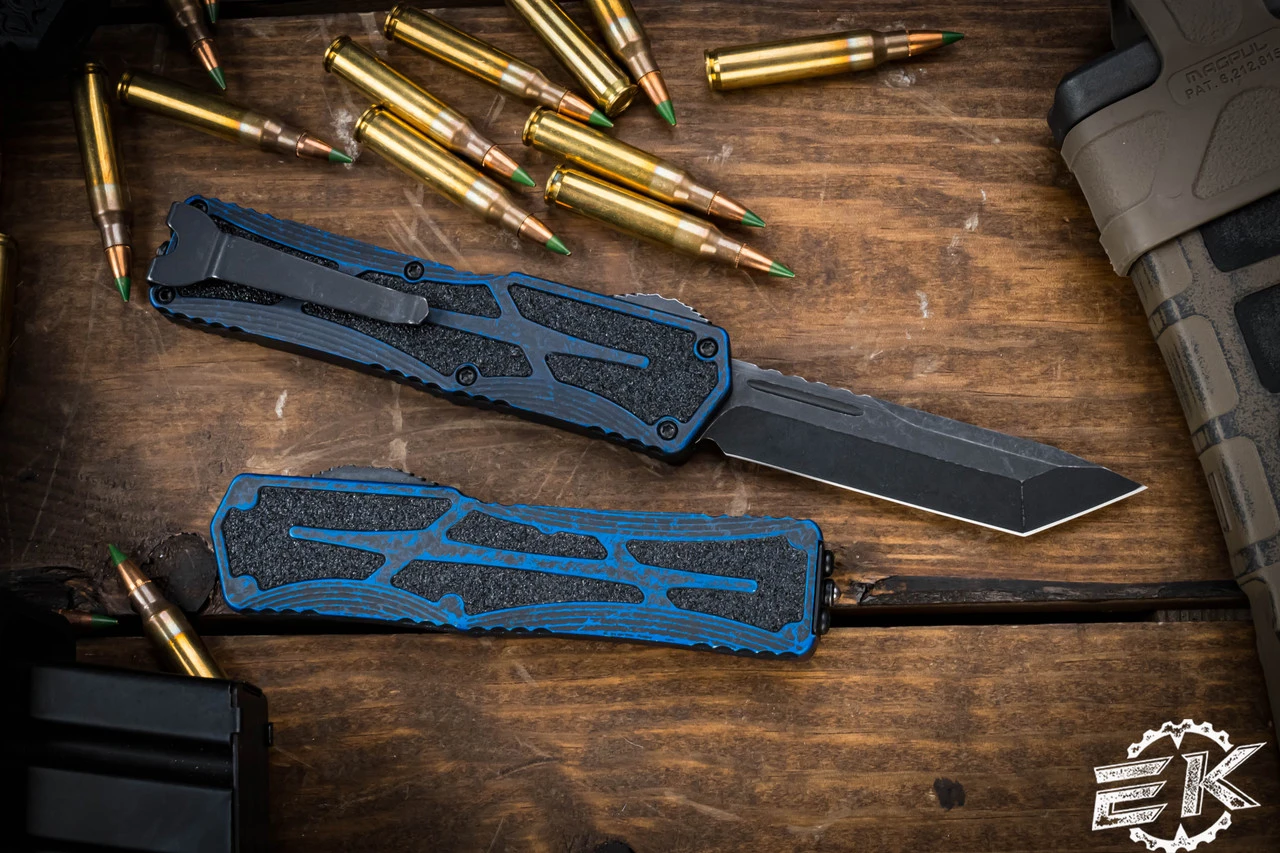 Heretic Knives "Colossus" Breakthrough Blue OTF Knife Battleworn Black 3.5" Tanto H040-8A-BRKBLU 4 Heretic Knives "Colossus" Breakthrough Blue OTF Knife Battleworn Black 3.5" Tanto H040-8A-BRKBLU - Image 2