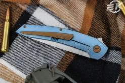 Hog House Knives Model T Folding Knife Blue Titanium 3.5" RWL-34 Blasted Drop Point -Best Knifes Shop HHK T BR BLBZ 3 32192.1667333133