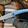 Hog House Knives Model T Folding Knife Blue Titanium 3.5" RWL-34 Blasted Drop Point