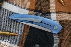 Hog House Knives Model T Folding Knife Blue Titanium 3.5" RWL-34 Blasted -Best Knifes Shop HHK T BR BLGR 4 69355.1667339337