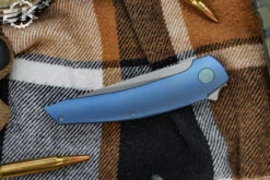 Hog House Knives Model T Folding Knife Blue Titanium 3.5" RWL-34 Blasted -Best Knifes Shop HHK T BR BLGR 5 52787.1667339337