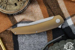 Hog House Knives Model T Folding Knife Bronze Titanium 3.5" RWL-34 Drop Point Blasted -Best Knifes Shop HHK T BR BZS 3 04020.1667338861