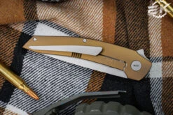 Hog House Knives Model T Folding Knife Bronze Titanium 3.5" RWL-34 Drop Point Blasted -Best Knifes Shop HHK T BR BZS 4 29166.1667338862