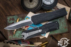 Heretic Knives "Colossus" OTF Automatic Knife Black 3.5" Recurve Stonewash H042-2A