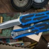 Heretic Knives "Colossus" Blue OTF Automatic Knife 3.5" Recurve Stonewash H042-2A-BLU