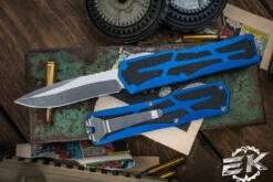 Heretic Knives "Colossus" Blue OTF Automatic Knife 3.5" Recurve Stonewash H042-2A-BLU