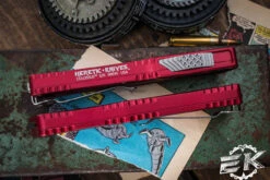 Heretic Knives "Colossus" Red OTF Automatic Knife 3.5" Recurve Stonewash H042-2A-RED -Best Knifes Shop HK H042 2A RED 2 96108.1691433252