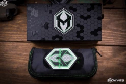 Heretic Knives Custom "Pariah" Dual Action Ironwood Inlay 4" Bronze Ball Bearing Damascus -Best Knifes Shop Heretic Packaging 38347.1669236579