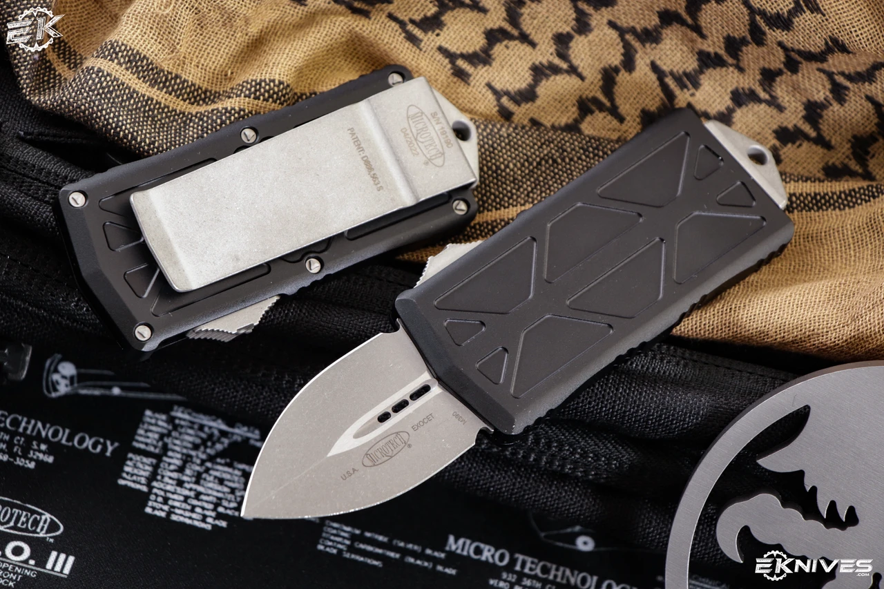 Microtech Exocet Money Clip OTF Automatic Knife 1.9" Stonewash Apocalyptic M390 157-10AP 3 Microtech Exocet Money Clip OTF Automatic Knife 1.9" Stonewash Apocalyptic M390 157-10AP