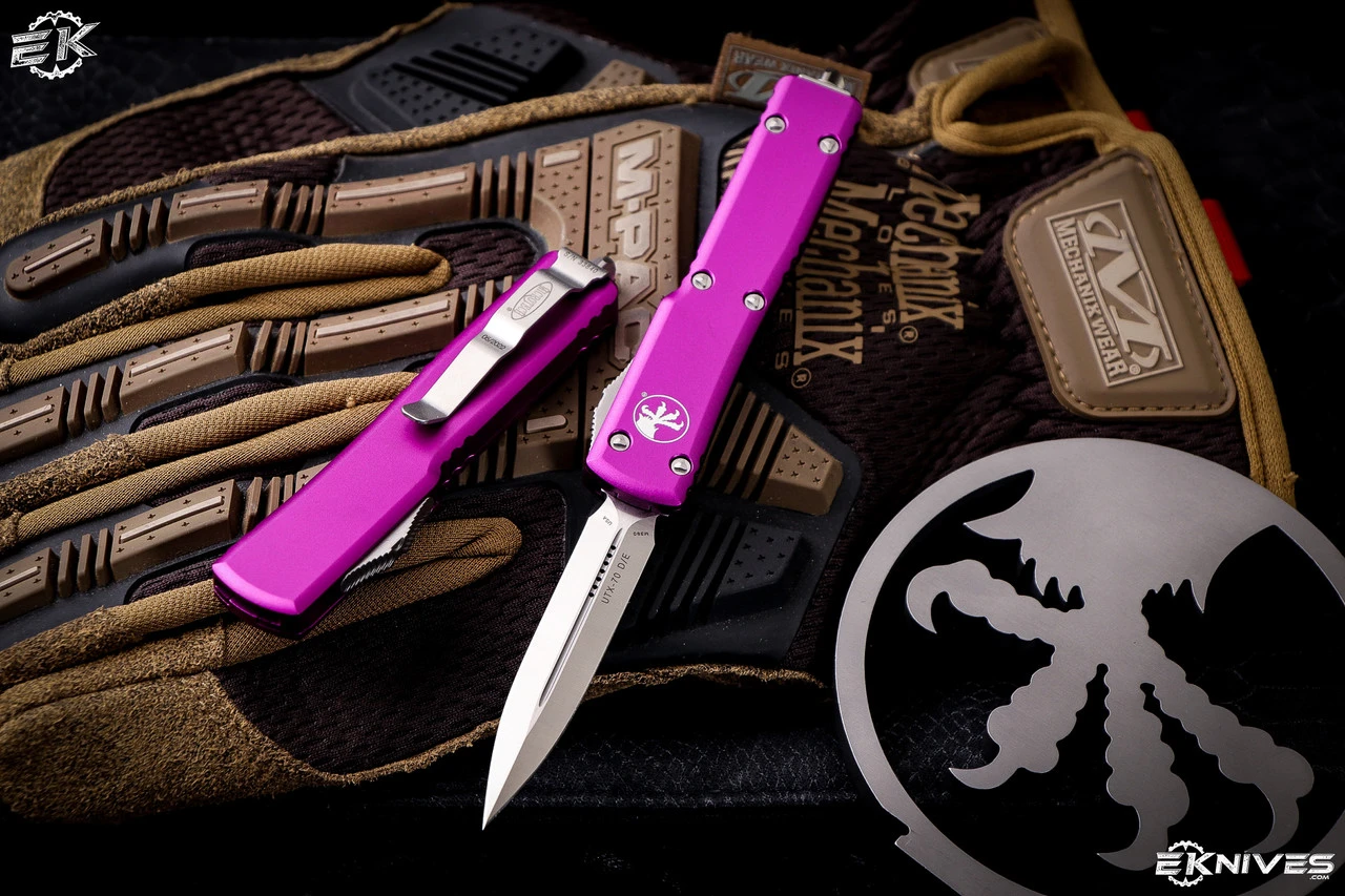 Microtech UTX-70 OTF Automatic Knife Violet 2.4" Dagger Satin 147-4VI 3 Microtech UTX-70 OTF Automatic Knife Violet 2.4" Dagger Satin 147-4VI