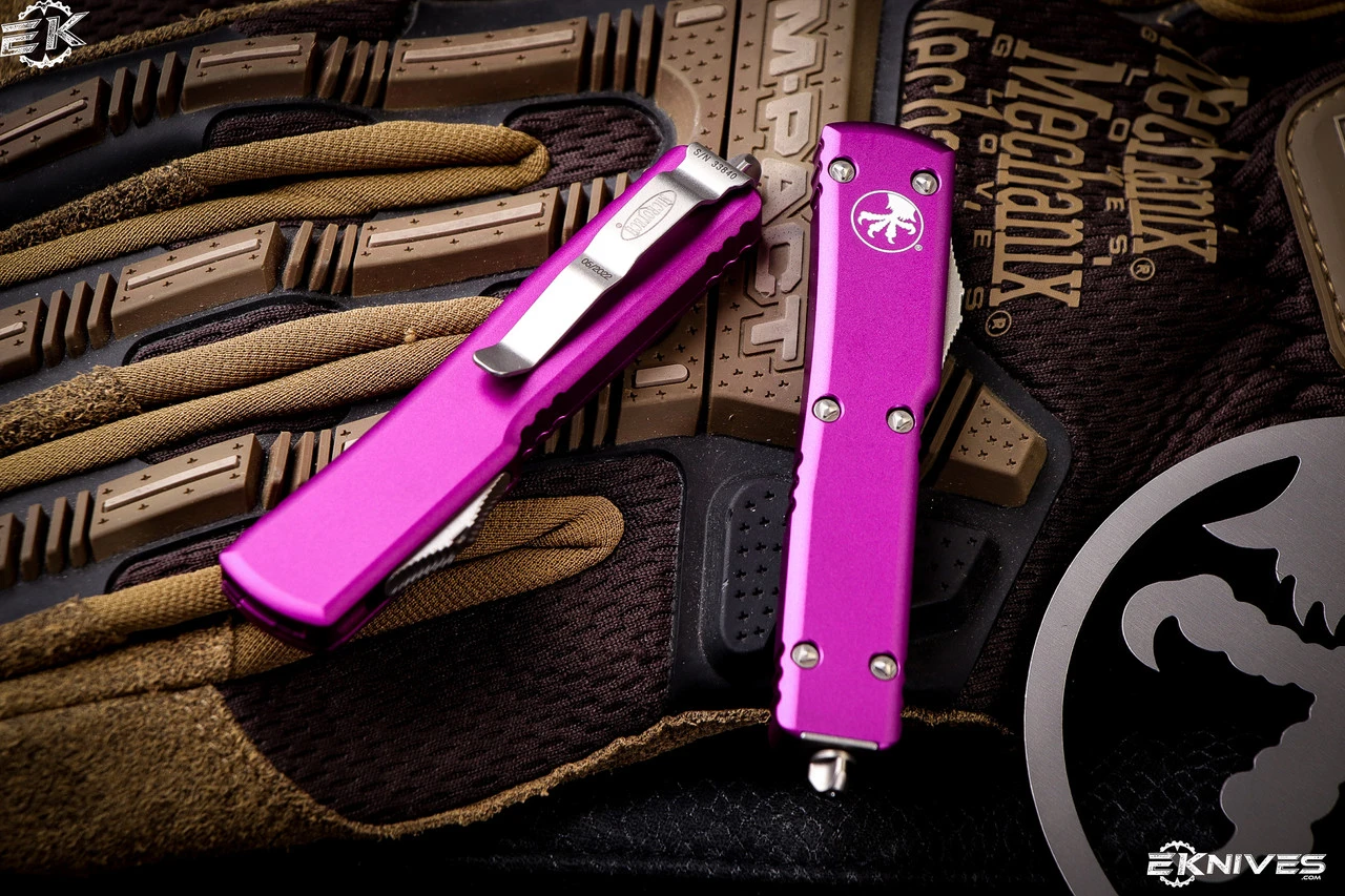 Microtech UTX-70 OTF Automatic Knife Violet 2.4" Dagger Satin 147-4VI 4 Microtech UTX-70 OTF Automatic Knife Violet 2.4" Dagger Satin 147-4VI - Image 2