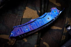Brandon Vallotton Custom "Thorn" Ladder Damascus Handle, Intrepid Hot Blued Damascus -Best Knifes Shop IMG 5656 73470.1667498014