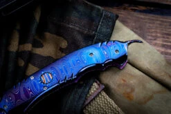 Brandon Vallotton Custom "Thorn" Ladder Damascus Handle, Intrepid Hot Blued Damascus -Best Knifes Shop IMG 5658 76093.1667498017