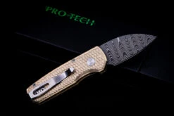ProTech Runt 5 Custom Bronze Aluminum Fish Scale Automatic Knife 2" Damascus Wharncliffe (CCKS 2022) -Best Knifes Shop IMG 5720 71528.1666727676