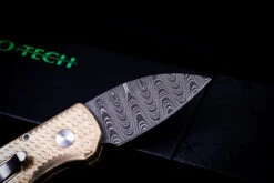ProTech Runt 5 Custom Bronze Aluminum Fish Scale Automatic Knife 2" Damascus Wharncliffe (CCKS 2022) -Best Knifes Shop IMG 5721 64323.1666727675