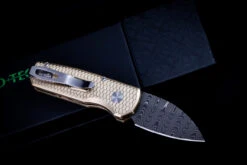 ProTech Runt 5 Custom Bronze Aluminum Fish Scale Automatic Knife 2" Damascus Wharncliffe (CCKS 2022) -Best Knifes Shop IMG 5722 51997.1666727680