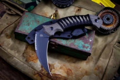 Bastinelli Knives "Grumpy" OD Green Micarta Black/Tan Tsuka Wrap Scythe 4" Black Serrated Spine