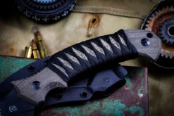 Bastinelli Knives "Grumpy" OD Green Micarta Black/Tan Tsuka Wrap Scythe 4" Black Serrated Spine -Best Knifes Shop IMG 6572 22315.1670795033