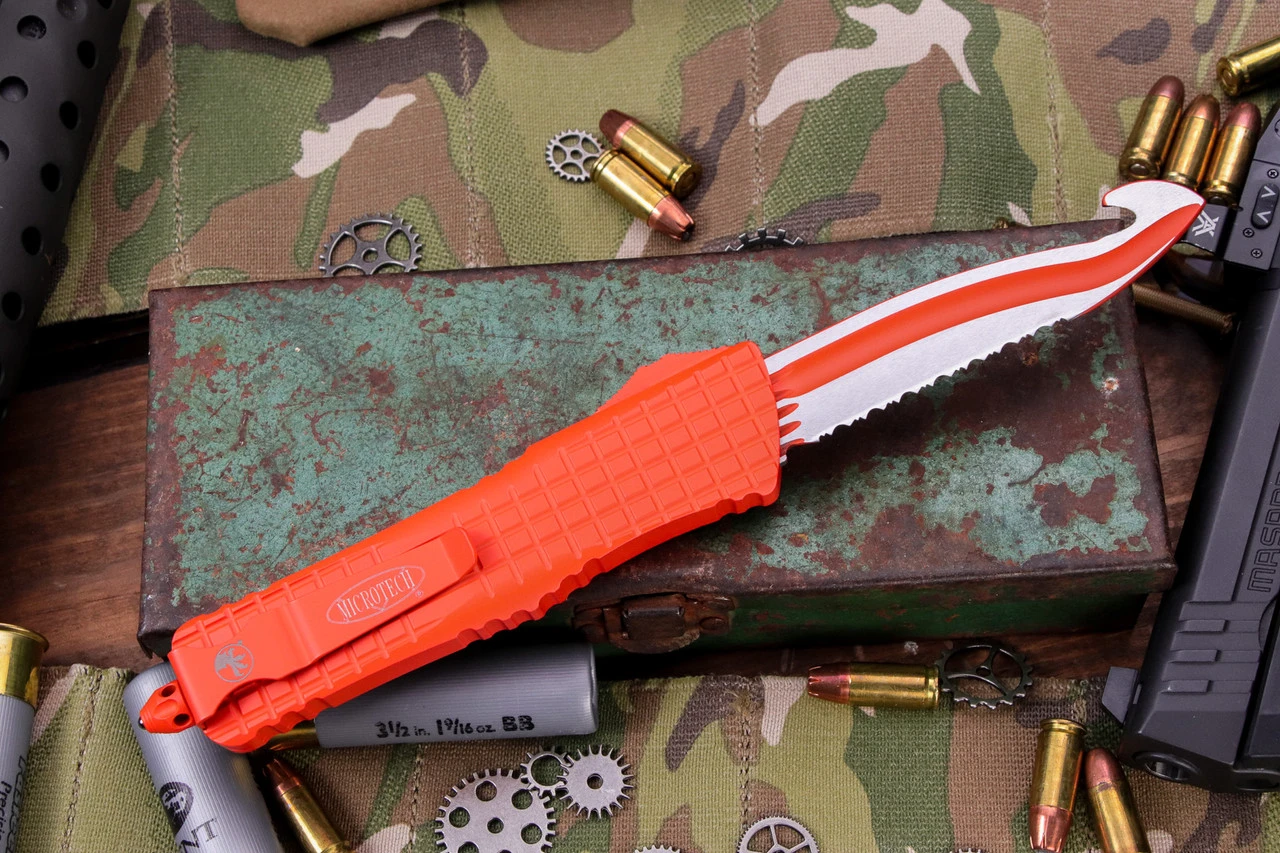 Microtech Combat Troodon Rescue OTF Knife Orange Frag 3.8" Orange Serrated 601-3CORHS 3 Microtech Combat Troodon Rescue OTF Knife Orange Frag 3.8" Orange Serrated 601-3CORHS